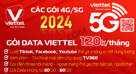 Gói cước data 4G /5G viettel 120k/tháng