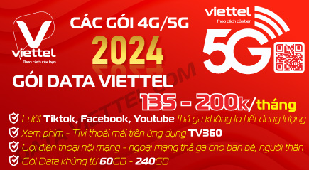 Gói cước data 4G /5G viettel 135-200k/tháng