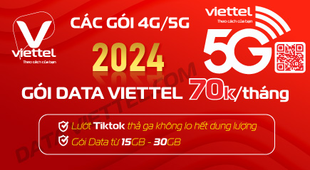 Gói cước data 4G /5G viettel 70k/tháng