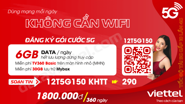 Đăng ký gói cước 5G Viettel 12T5G150