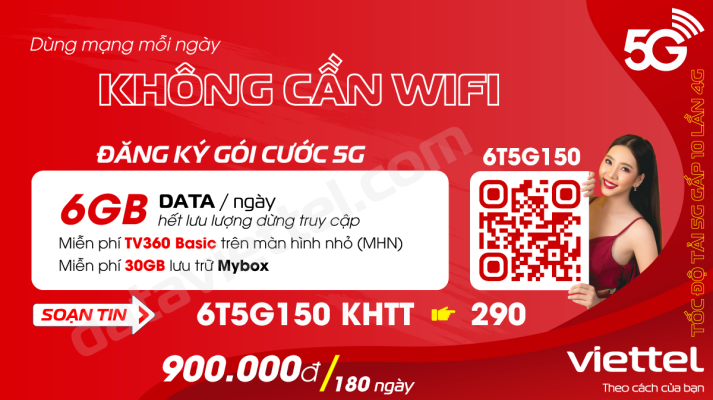 Đăng ký gói cước 5G Viettel 6T5G150