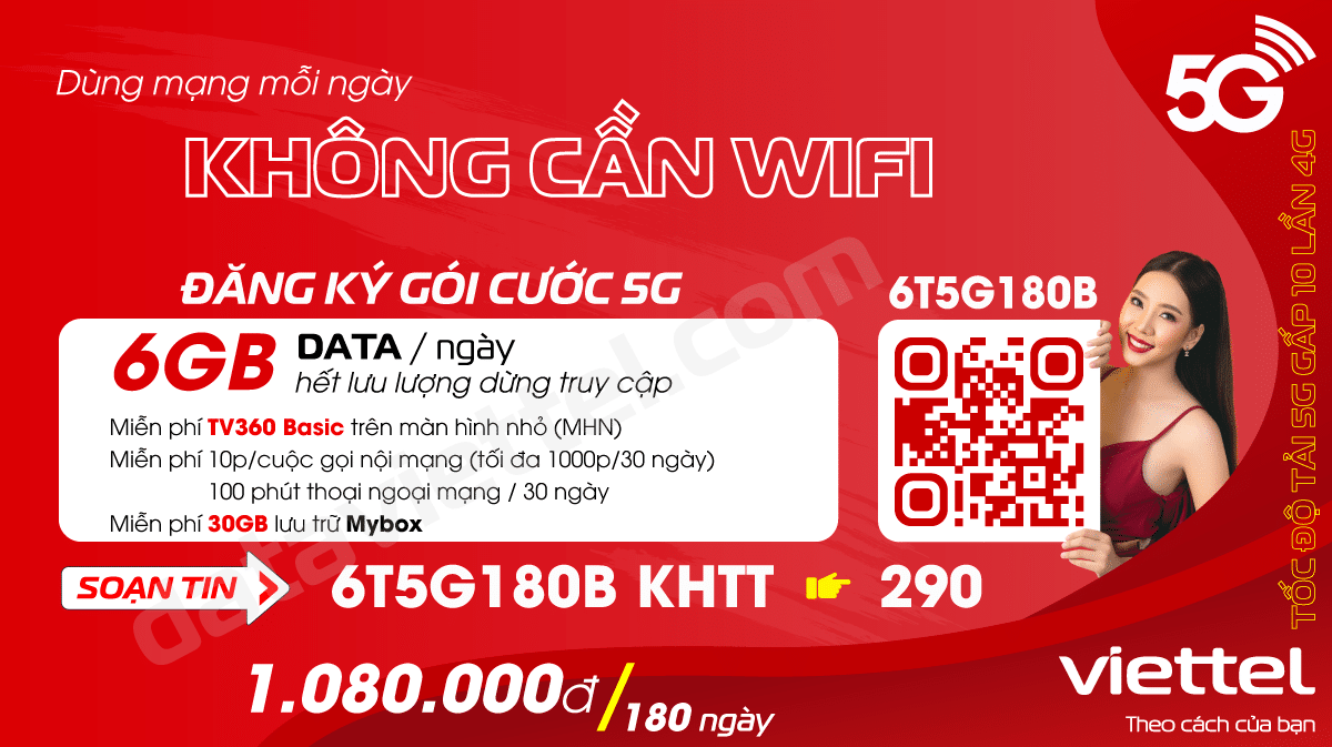 Đăng ký gói cước 6T5G180B Viettel